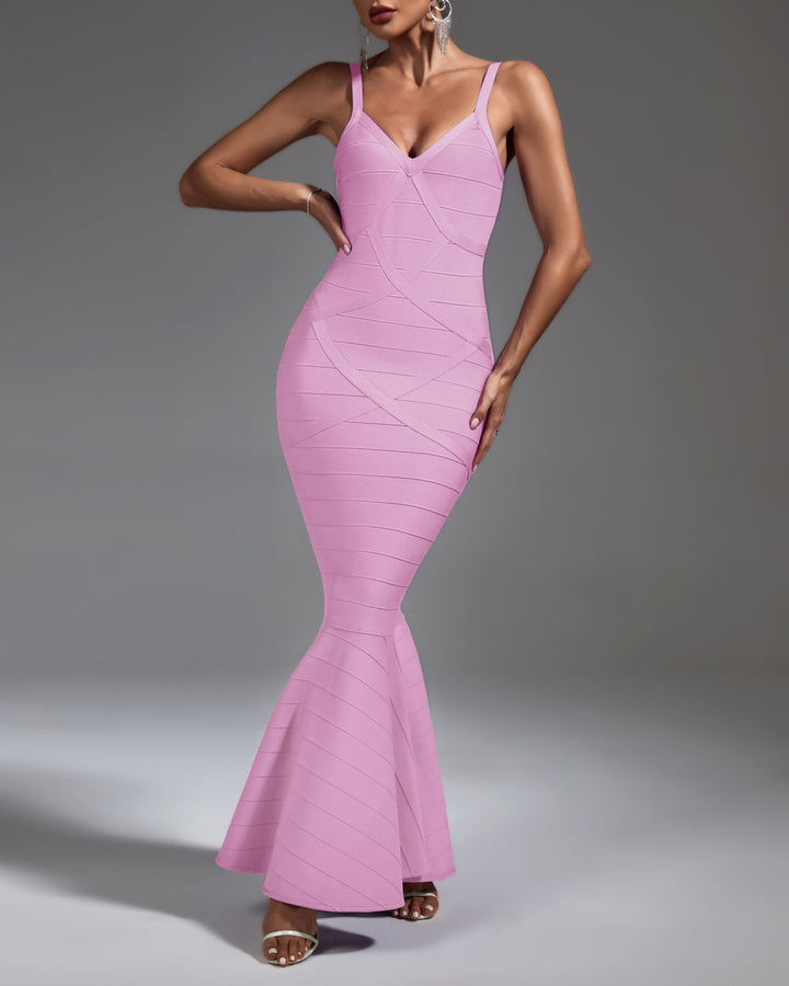 Mermaid Backless Maxi Bandage Dress Pink 2
