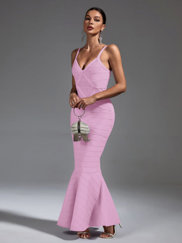 Mermaid Backless Maxi Bandage Dress Pink 3