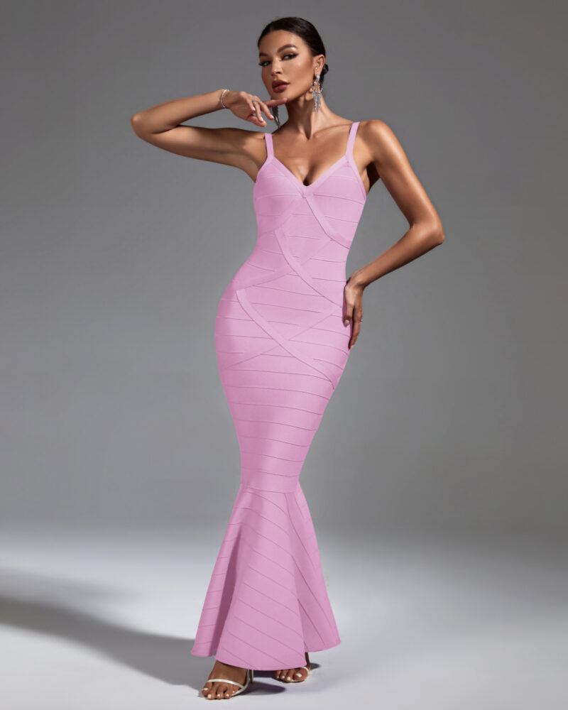 Mermaid Backless Maxi Bandage Dress Pink 4