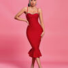 Mermaid Sleeveless Rhinestone Midi Bandage Dress 9 Mermaid Sleeveless Rhinestone Midi Bandage Dress Red 3