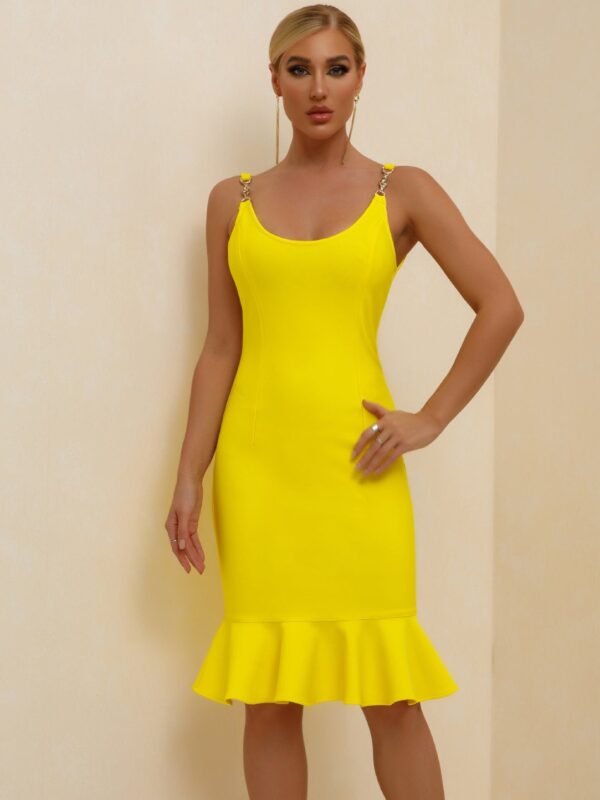 Mermaid Spaghetti Strap Mini Bodycon Dress Yellow