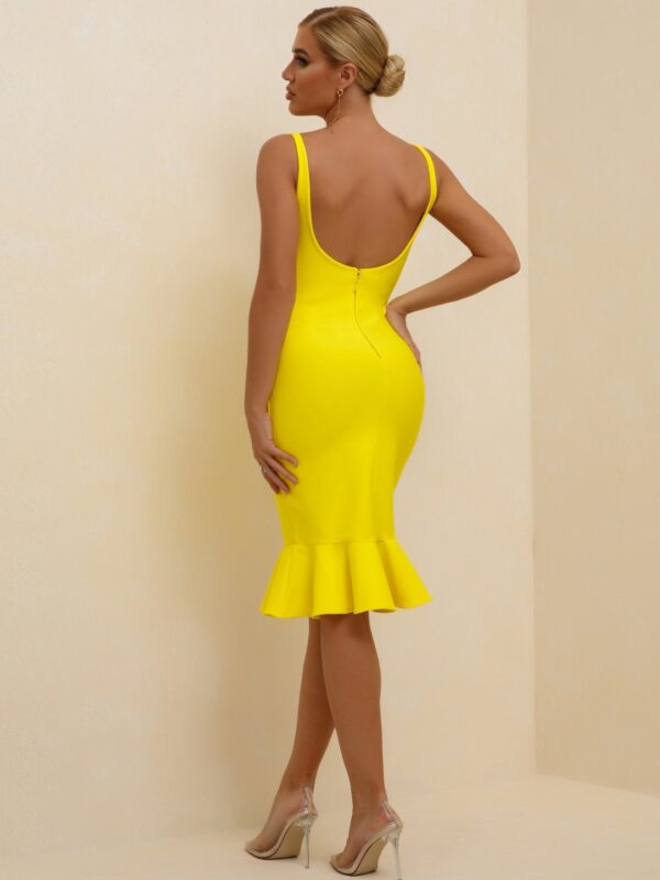 Mermaid Spaghetti Strap Mini Bodycon Dress Yellow 3