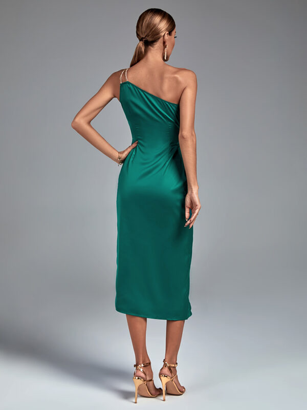 Non-stretch Sexy One Shoulder Sleeveless Midi Party Draped Dress