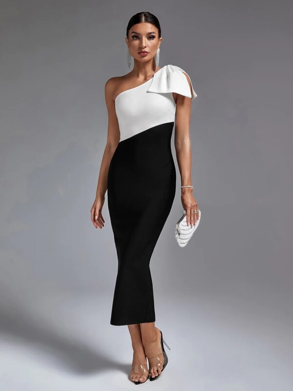 Bow Shoulder Tie Midi Bandage Dress shapeminow