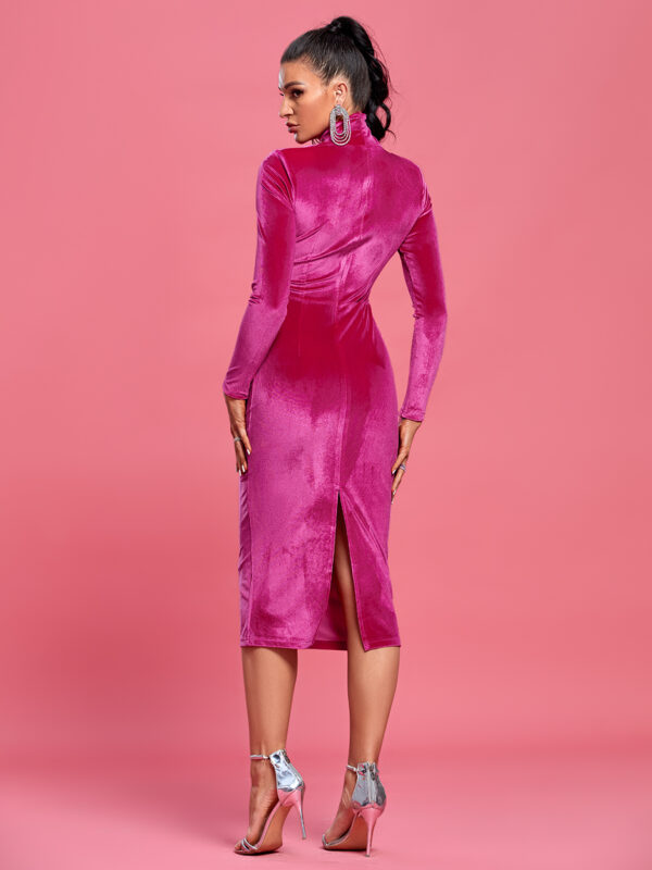 Ocstrade Turtleneck Velvet Midi Dress Rose 3
