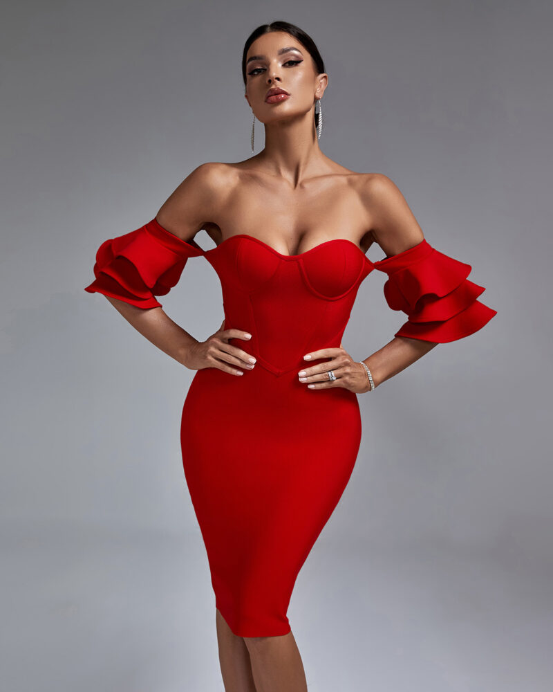 FINAL SALE! Nadia- Draping Sleeves Bandage Dress (NEW) (CLEARANCE OUTLET! Final Sale/No Return/No Exchange!)