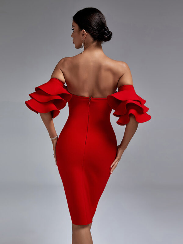Classic Ruffled Off-Shoulder Bodycon Dress Red 4