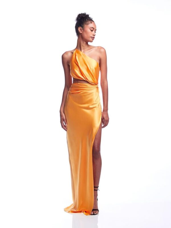 Plain One Shoulder high thigh slit maxi dress