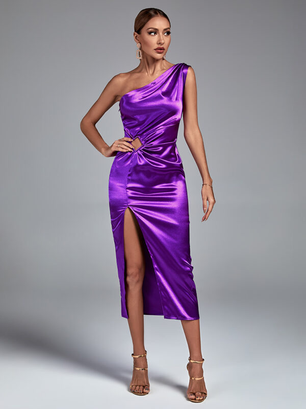 One Shoulder Sleeveless Maxi Dress Purple 2