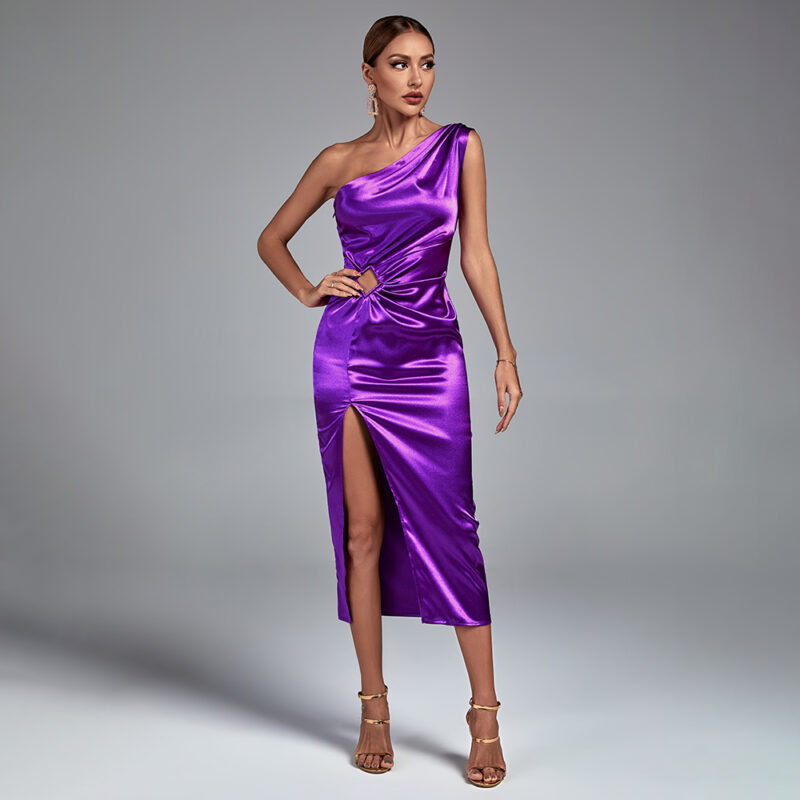 One Shoulder Sleeveless Maxi Dress Purple 2