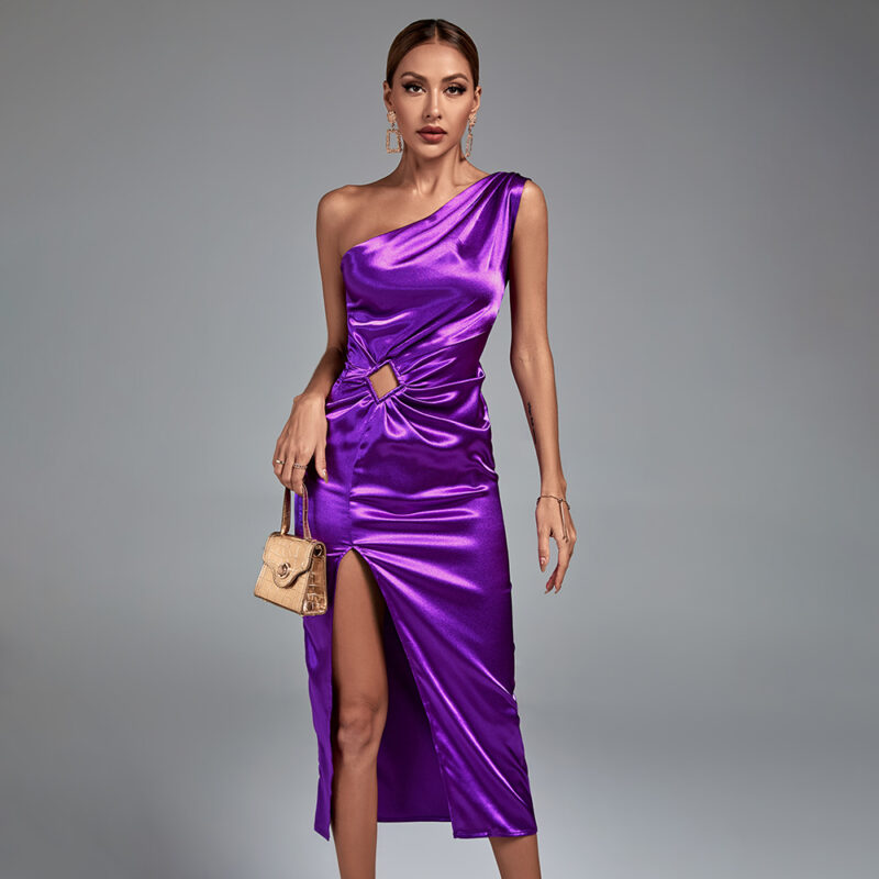 One Shoulder Sleeveless Maxi Dress Purple 4