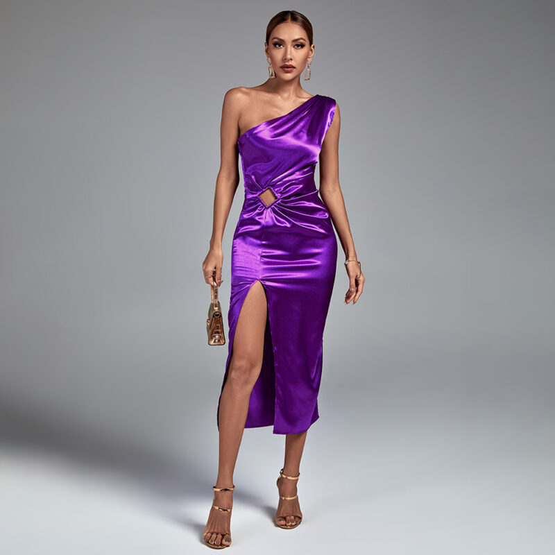 One Shoulder Sleeveless Maxi Dress Purple 5