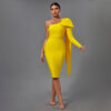 Bowknot One Sleeve Bandage Dress 6 One Sleeve Elegant Bowknot Bodycon Bandage Evening Party Yellow Dress 2