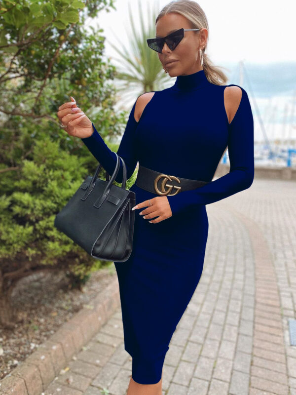 Long Sleeves Open Back Bandage Dress Royal Blue