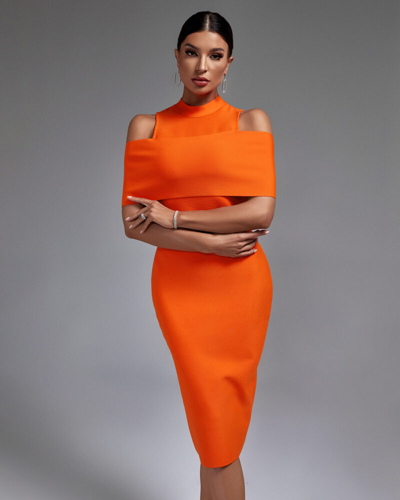 Gorgeous Orange Midi Bandage Dress Orange 1