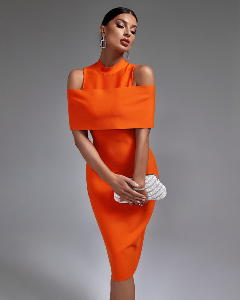 Gorgeous Orange Midi Bandage Dress Orange 2