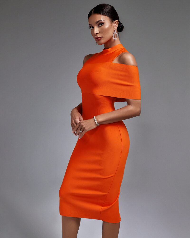 Gorgeous Orange Midi Bandage Dress Orange 4