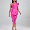 Women One Shoulder Pencil Dress Pink 3