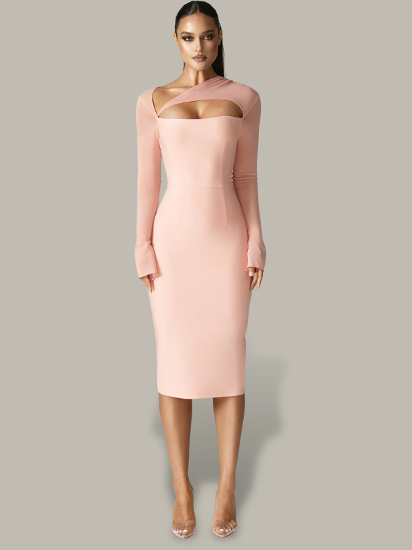 Pinkish High Neck Midi Bodycon Dress 1