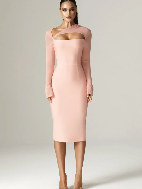 Pinkish High Neck Midi Bodycon Dress 2
