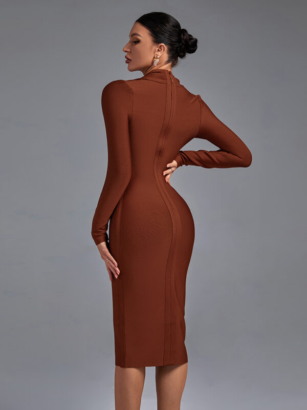 Women plunge neck long sleeve dress