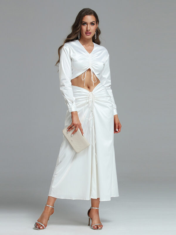 Quality Silky Ruched Front Maxi Dress White 1