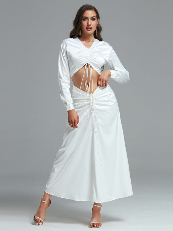 Quality Silky Ruched Front Maxi Dress White 3