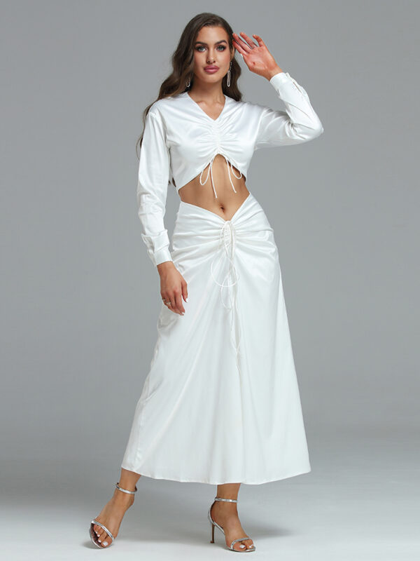 Quality Silky Ruched Front Maxi Dress White 6