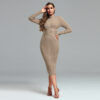 Robegirl Vintage Round Neck Bandage Dress 7 Robegirl Vintage Round Neck Bandage Dress Brown1