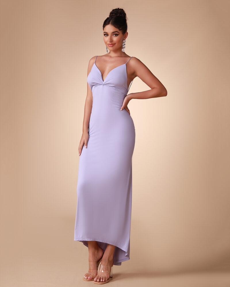 Ruched Backless Sexy Bodycon Dress Purple 1