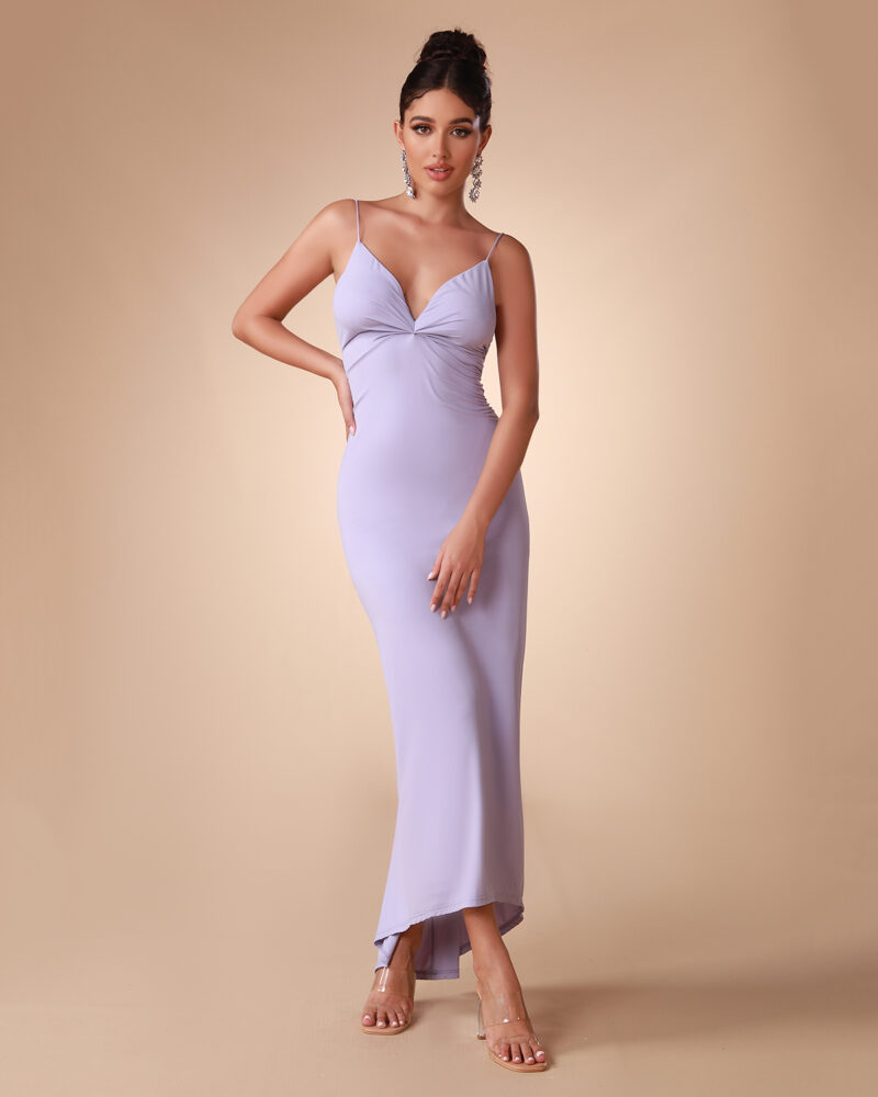Ruched Backless Sexy Bodycon Dress Purple 3