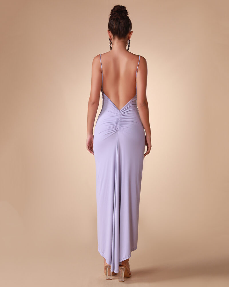 Ruched Backless Sexy Bodycon Dress Purple 6