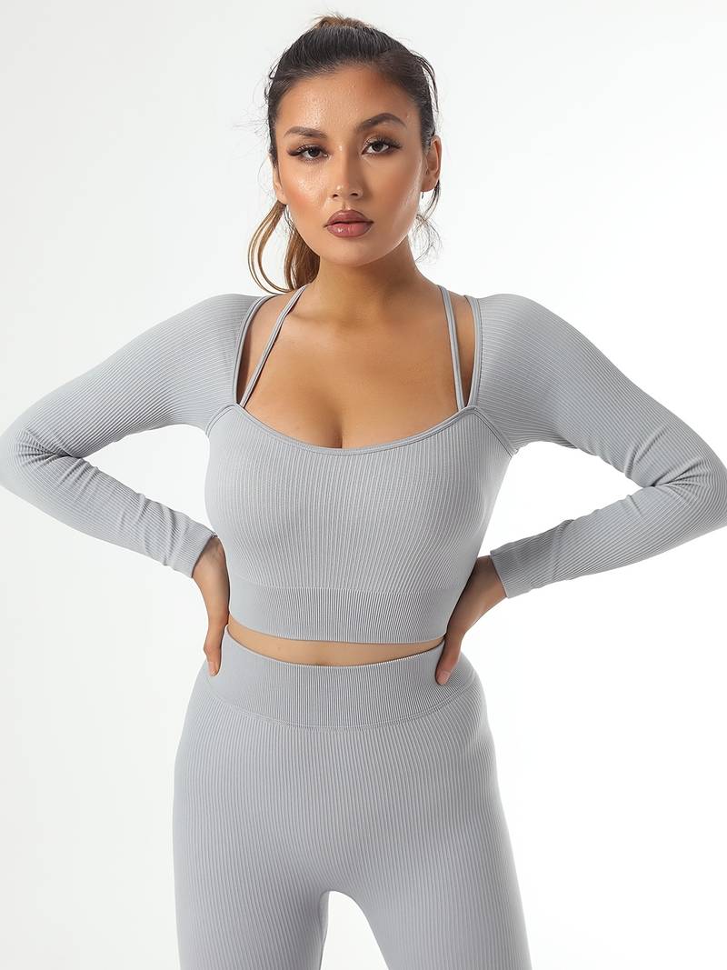 shapeminow Seamless Yoga Leggings Pants and Tops Grey | ShapeMiNow is your go-to store for all kinds of body shapers, dresses, and statement pieces.