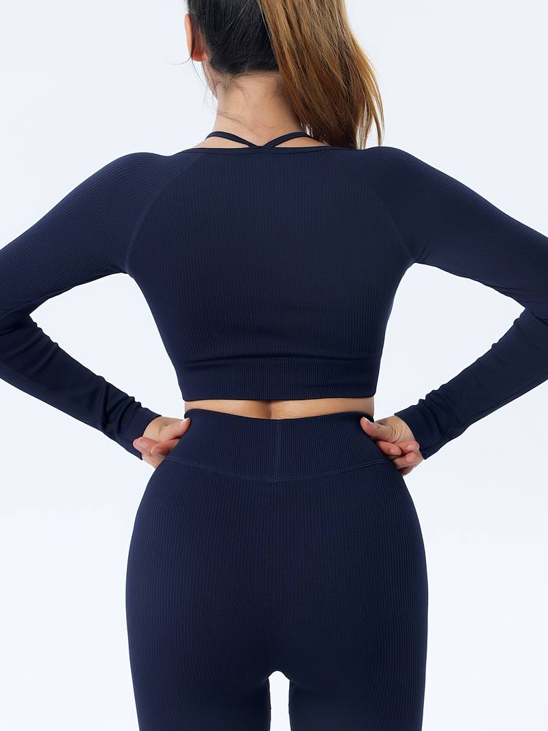 shapeminow Seamless Yoga Leggings Pants and Tops dark blue2 | ShapeMiNow is your go-to store for all kinds of body shapers, dresses, and statement pieces.