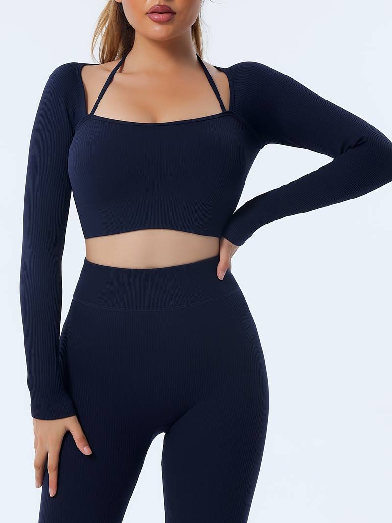 shapeminow Seamless Yoga Leggings Pants and Tops dark blue7 | ShapeMiNow is your go-to store for all kinds of body shapers, dresses, and statement pieces.
