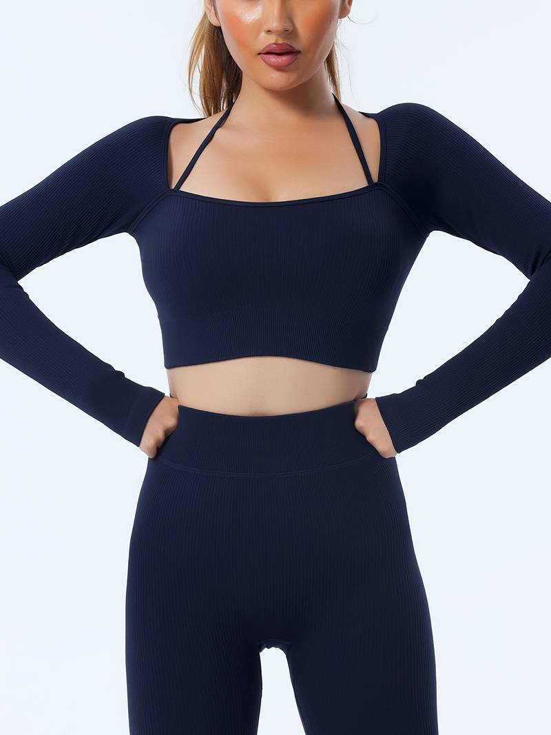 shapeminow Seamless Yoga Leggings Pants and Tops dark blue8 | ShapeMiNow is your go-to store for all kinds of body shapers, dresses, and statement pieces.