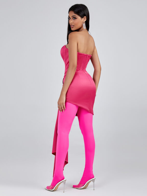 Simple Strapless Draped Corset Dress Rose Red 1