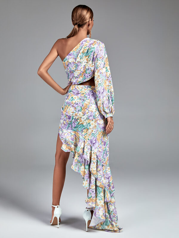 Single Sleeved Maxi Flower Dress Purple 4