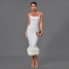 Fashionable Sleeveless Party Bodycon Dress White 2