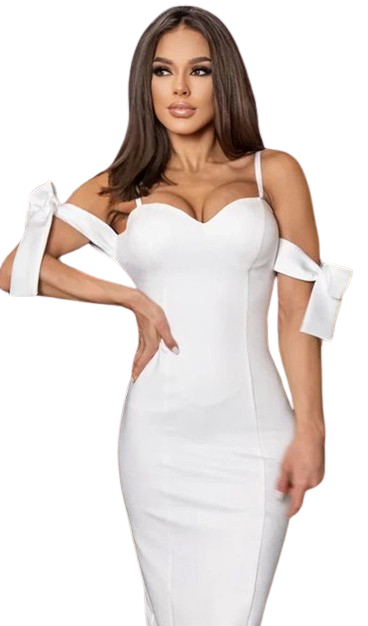 Sleeveless Strap Bow Bandage Dress White 2