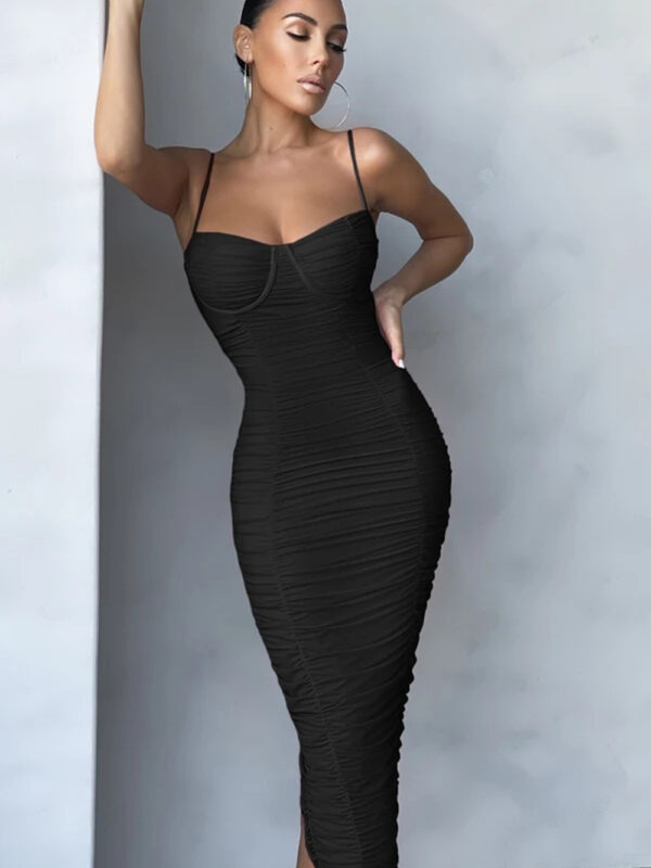 Sexy Spaghetti Strap Midi Bandage Dress Black 1
