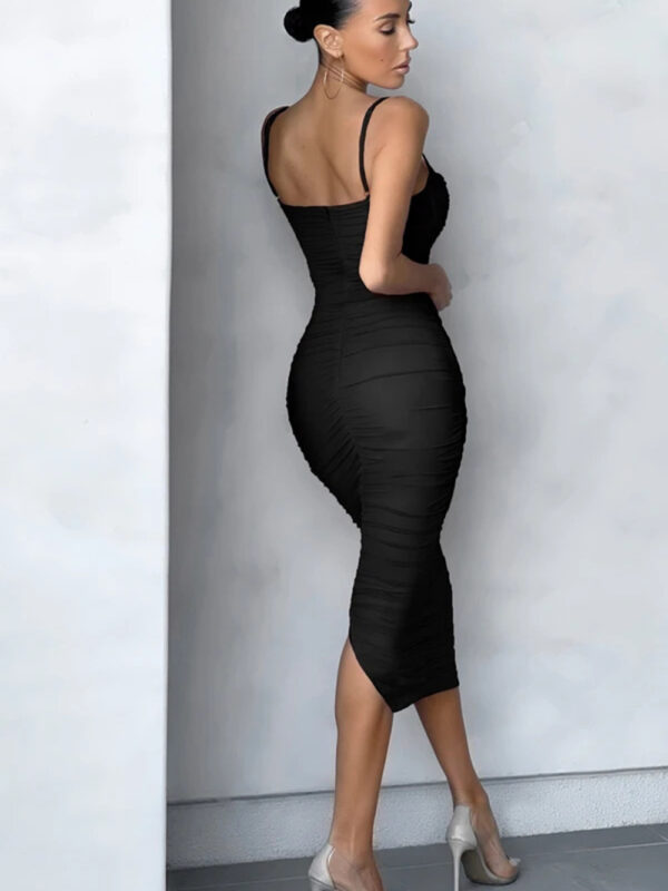 Sexy Spaghetti Strap Midi Bandage Dress Black 2