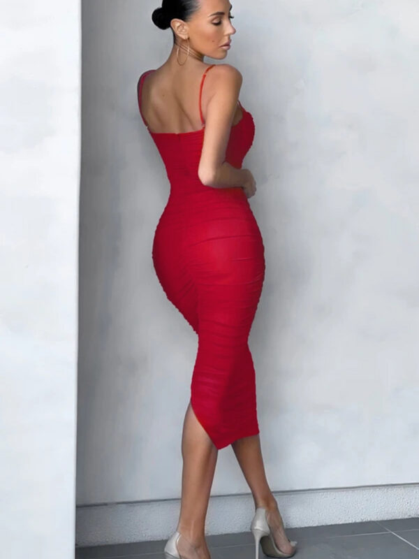 Sexy Spaghetti Strap Midi Bandage Dress Red 1