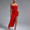 Strapless Red Ruffle Maxi Dress 9 Strapless Red Ruffle Maxi Dress 1