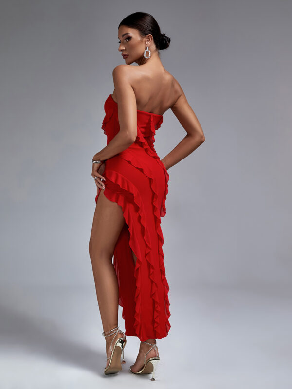 Strapless Red Ruffle Maxi Dress 5