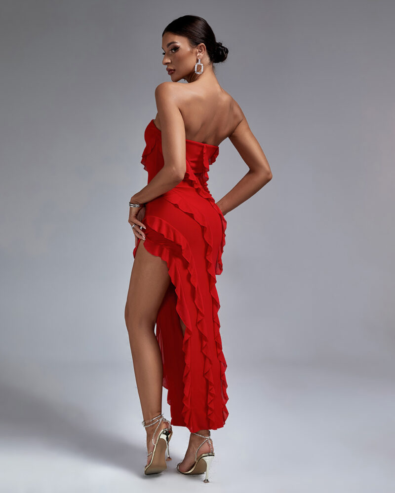 Strapless Red Ruffle Maxi Dress 5