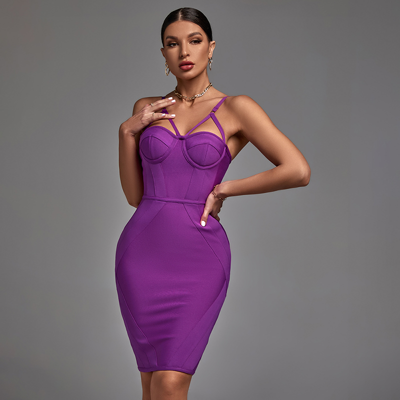 Trendy Strappy Midi Bandage Dress Purple 3