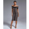 She Trend Stripe Bandage Off Shoulder Dress 9 Stripe Bandage Off Shoulder Women Party Dress