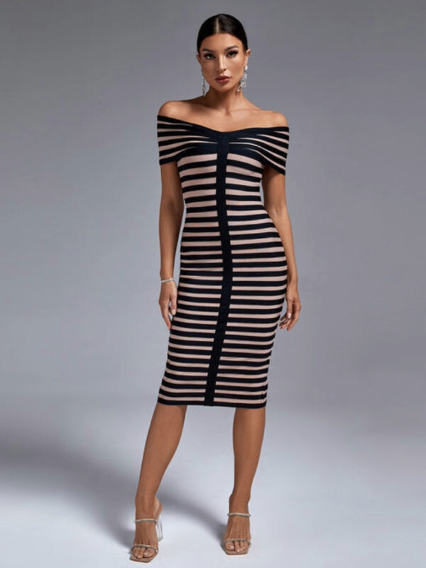 Stripe Bandage Off Shoulder Women Party Dress