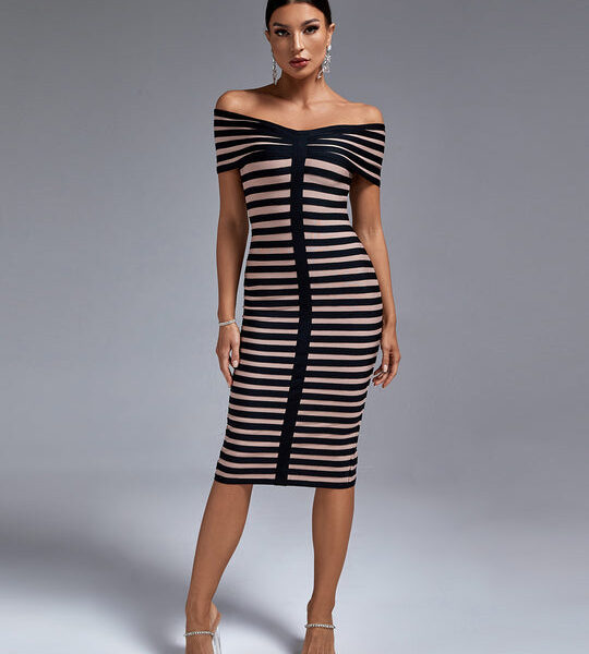Shapeminow stripe bandage party dress